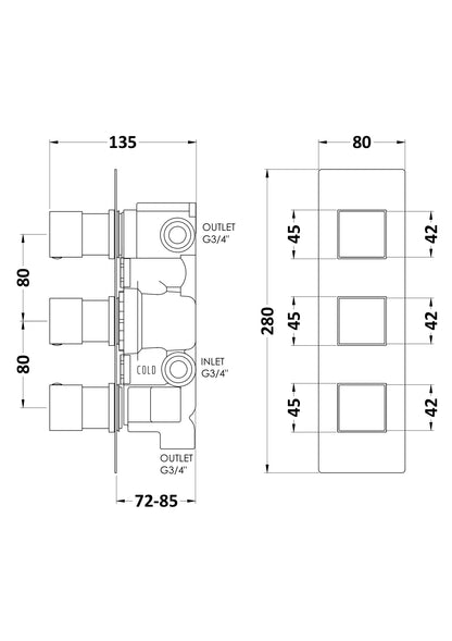 Hudson Reed Square Triple Shower Valve or Valve with Diverter