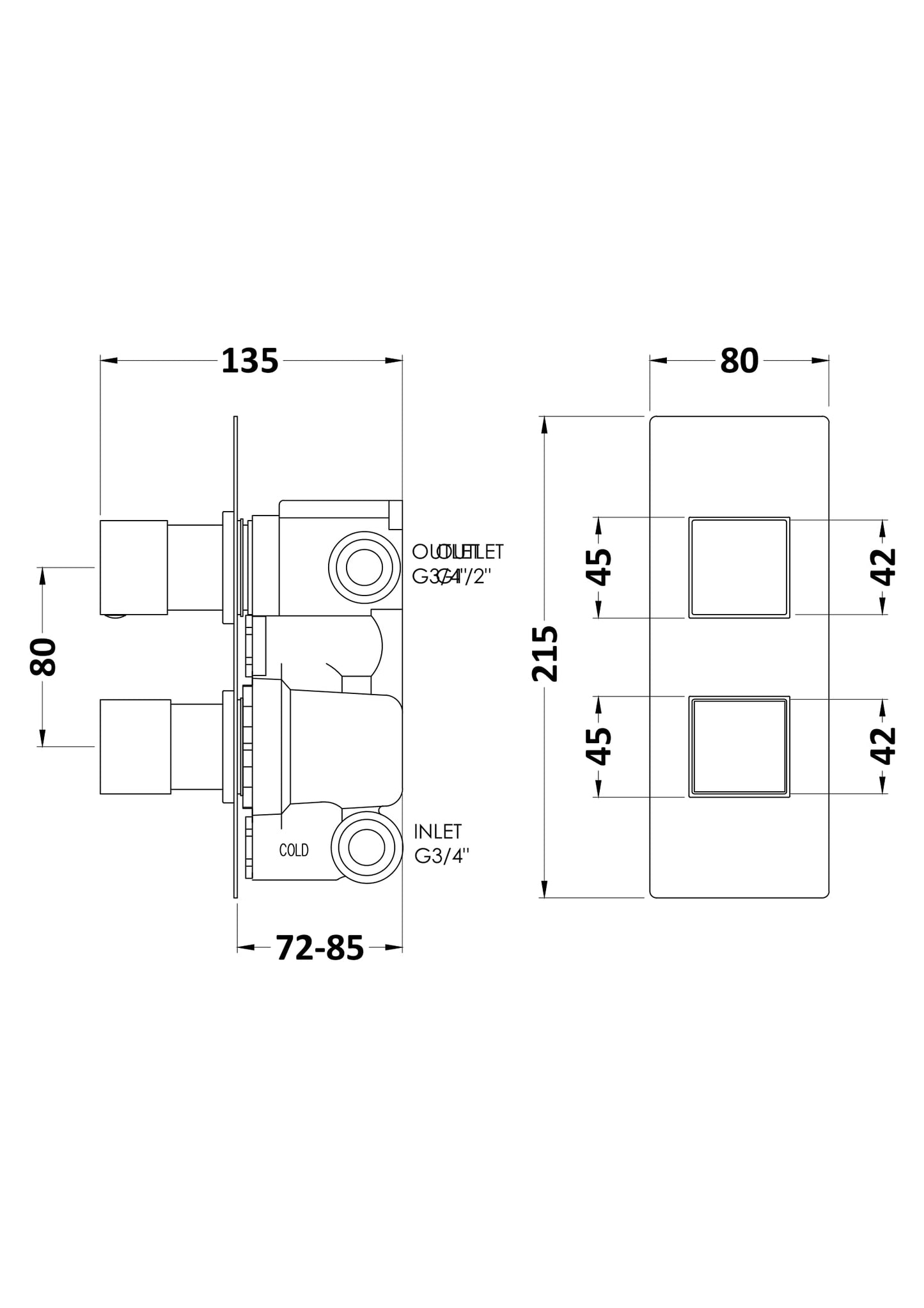 Hudson Reed Square Shower Twin Valve or Valve with Diverter