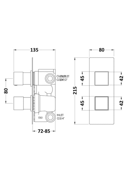 Hudson Reed Square Shower Twin Valve or Valve with Diverter