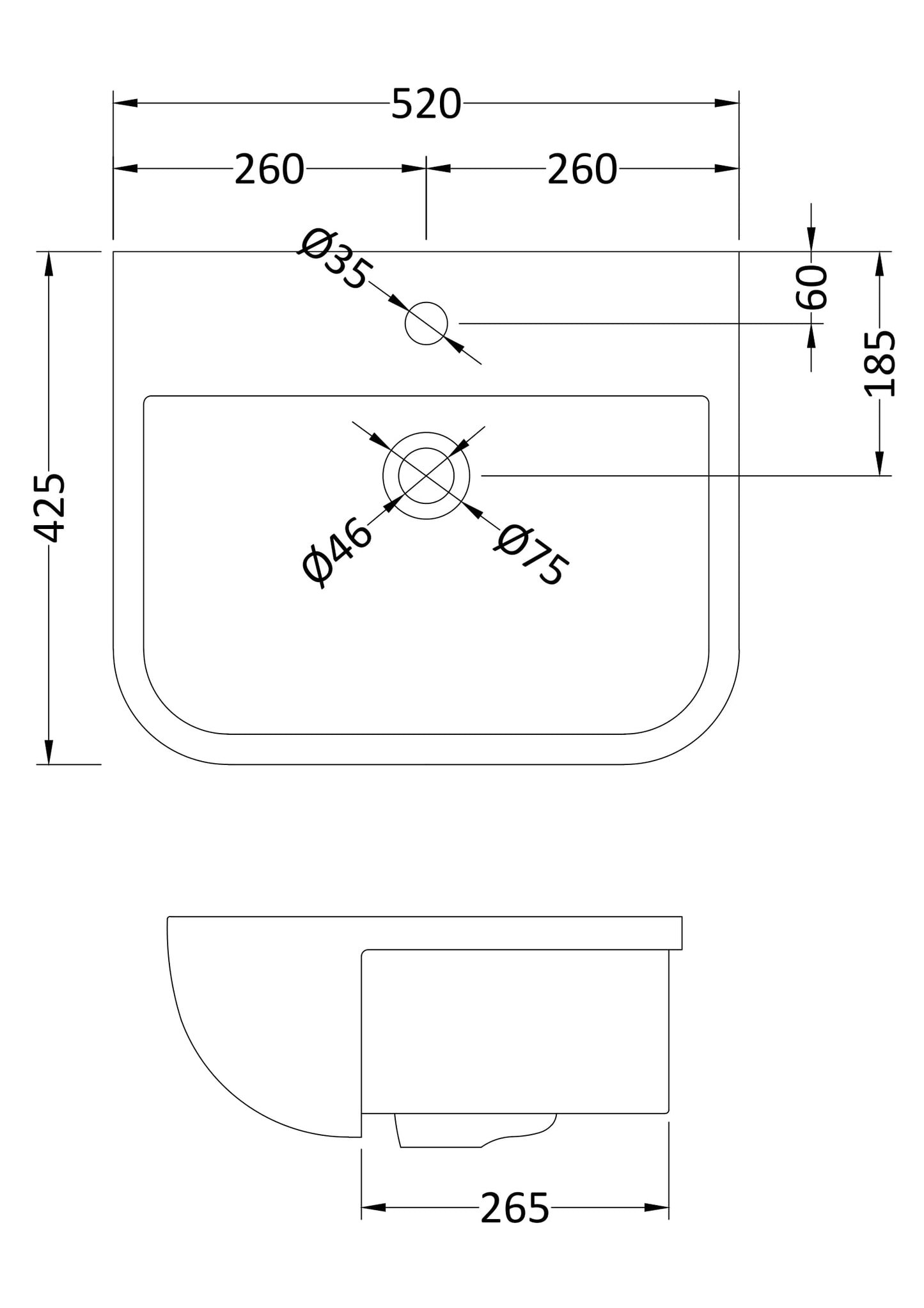 Hudson Reed Semi-Recessed Vanity Basin