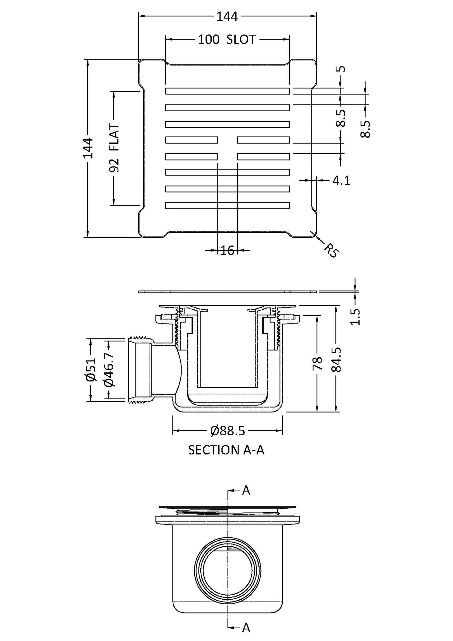 Nuie Square Shower Waste Top