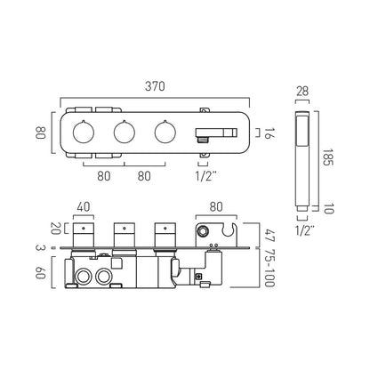 Vado Tablet Altitude Round 3 Outlet 3 Handle Concealed Thermostatic Valve