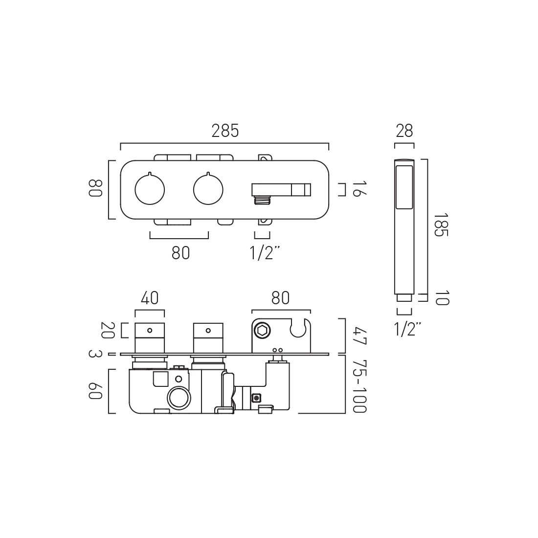 Vado Tablet Altitude Round 2 Outlet 2 Handle Concealed Thermostatic Valve