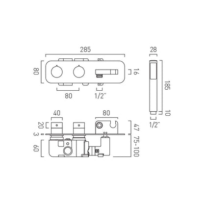 Vado Tablet Altitude Round 2 Outlet 2 Handle Concealed Thermostatic Valve