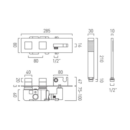 Vado Tablet Notion Square 2 Outlet 2 Handle Concealed Thermostatic Valve