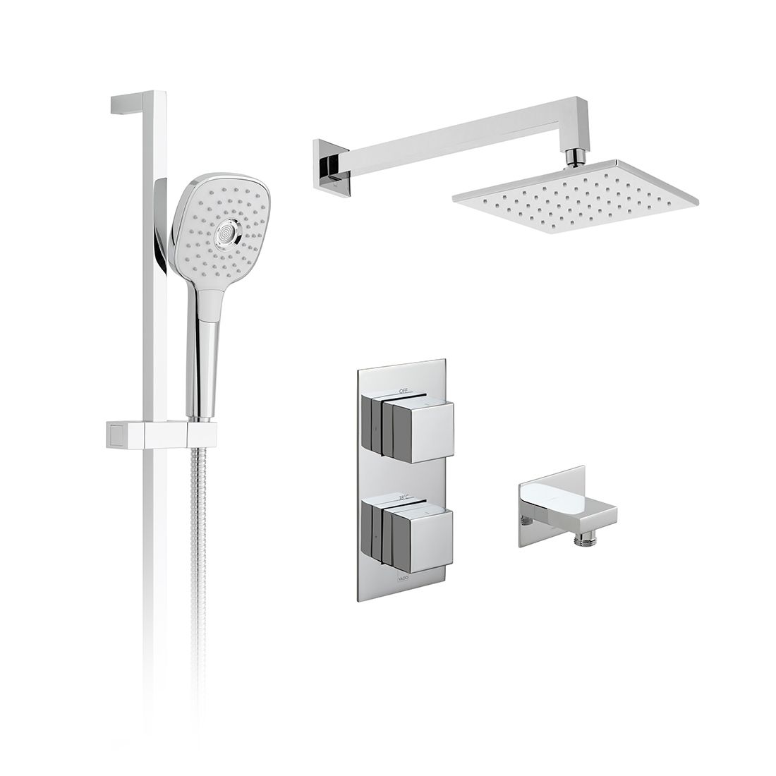 Vado Tablet Altitude Square- 2 outlet thermostatic shower Set with slide rail shower