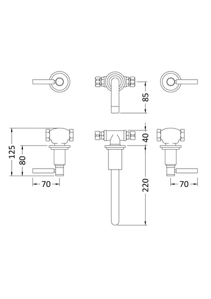 Hudson Reed TEC Lever Wall Mounted Basin Mixer