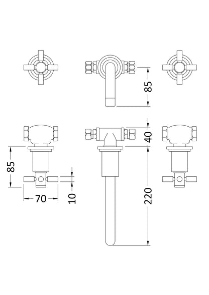 Hudson Reed TEC Cross Wall Mounted Basin Mixer