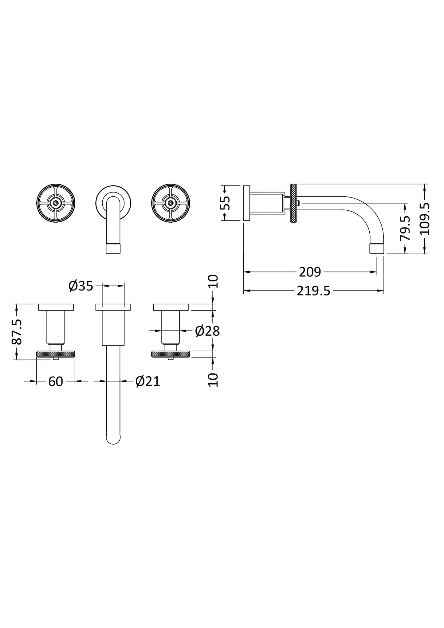 Hudson Reed Revolution Industrial Wall Mounted Basin Mixer