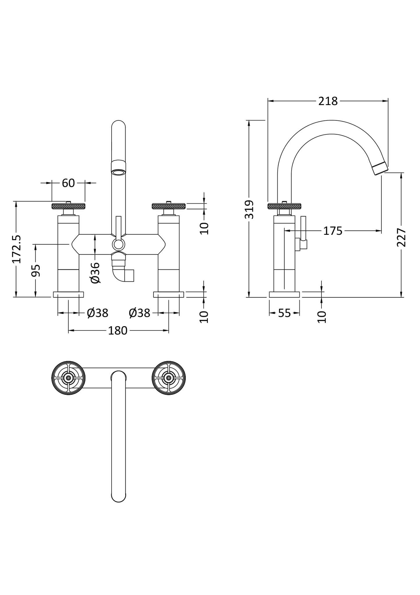 Hudson Reed Revolution Industrial Bath Shower Mixer With swivel spout, shower kit and wall bracket