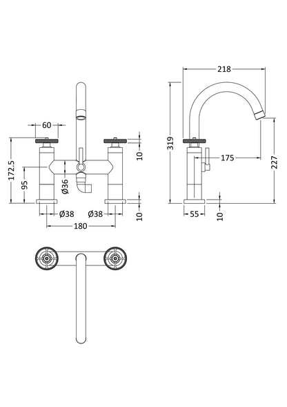 Hudson Reed Revolution Industrial Bath Shower Mixer With swivel spout, shower kit and wall bracket