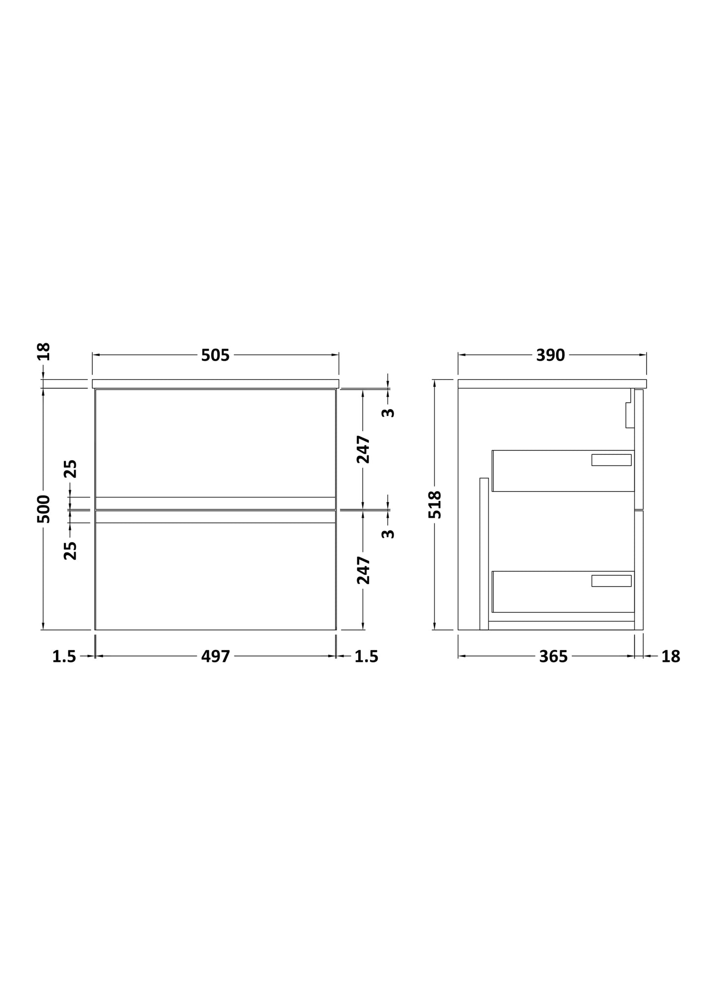 Hudson Reed Urban Wall Hung 2 Drawer Vanity Unit with Basin/worktop