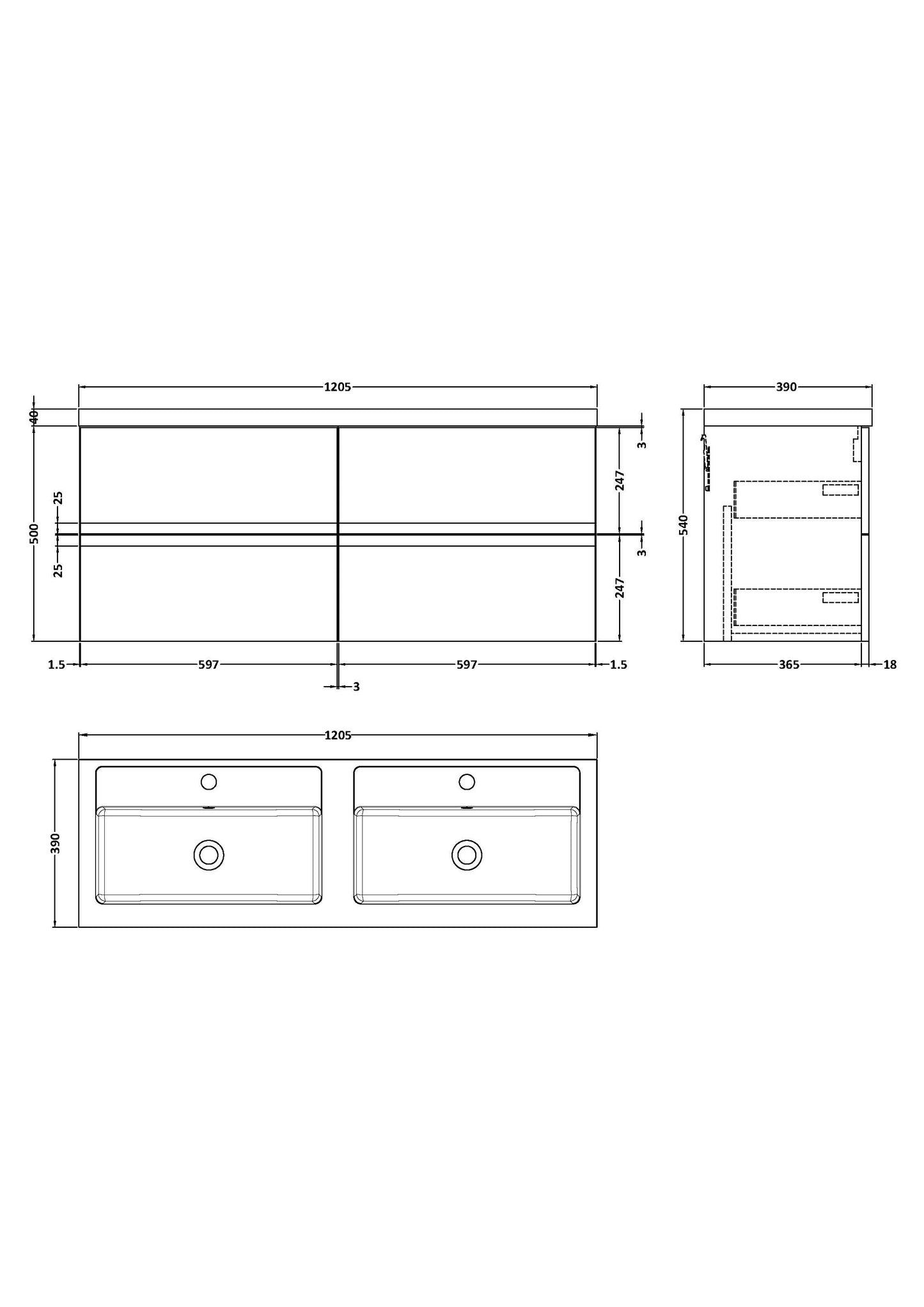 Hudson Reed Urban 1200 Wall Hung 4 Drawer Vanity  with worktop