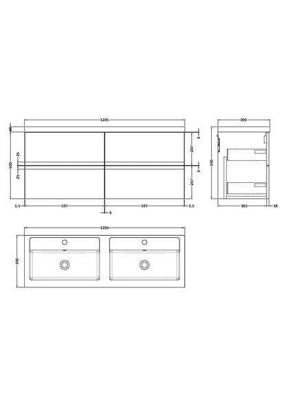 Hudson Reed Urban 1200 Wall Hung 4 Drawer Vanity  with worktop