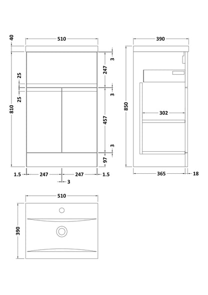 Hudson Reed Urban Floorstanding 2-Door 1-Drawer Cabinet with Basin