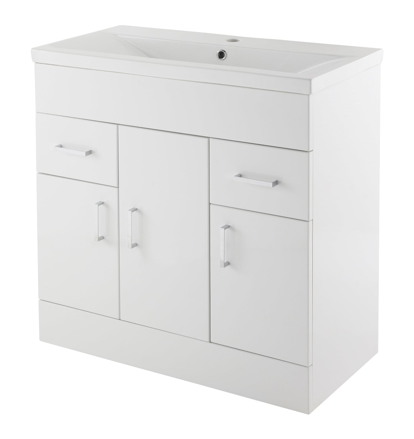 Nuie Eden Floorstanding 3 Door 2 Drawer Cabinet and Basin - White