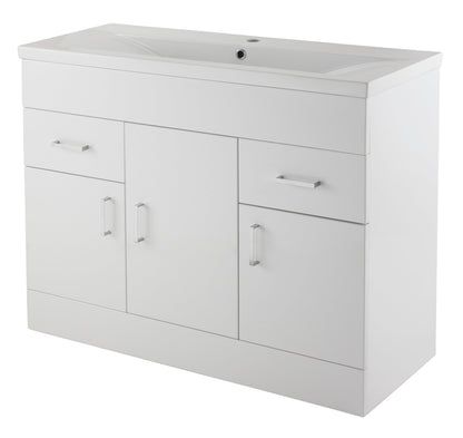 Nuie Eden Floorstanding 3 Door 2 Drawer Cabinet and Basin - White