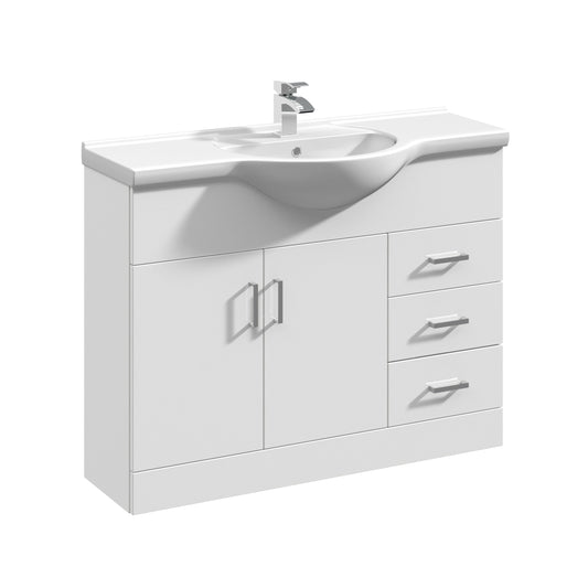 Nuie Mayford Floorstanding 2 Door 3 Drawer Cabinet and Round Basin - White