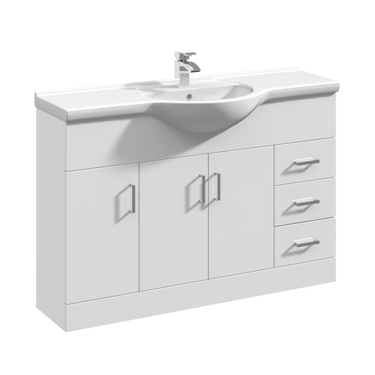 Nuie Mayford Floorstanding 3 Door 3 Drawer Cabinet and Round Basin - White