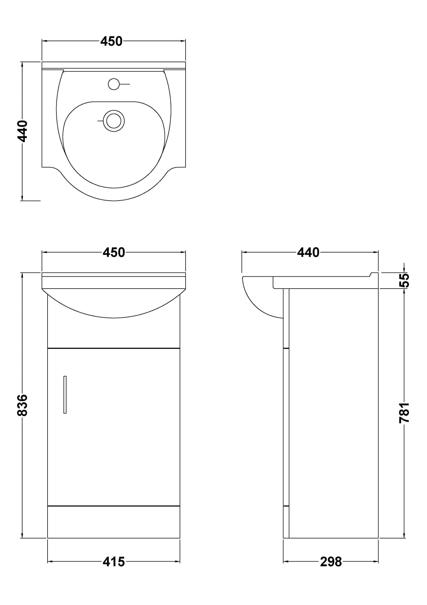 Nuie Mayford Floorstanding 1 Door Cabinet and Basin - White