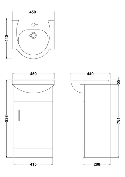 Nuie Mayford Floorstanding 1 Door Cabinet and Basin - White