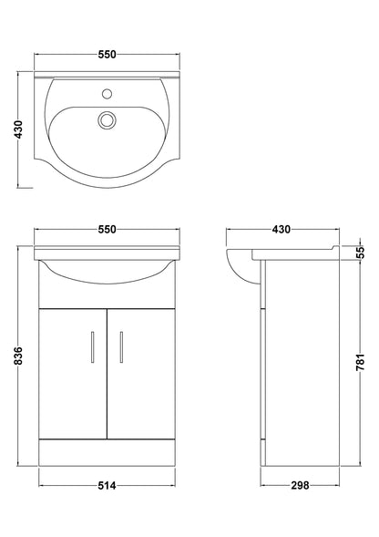 Nuie Mayford Floorstanding 2 Door Cabinet and Basin - White