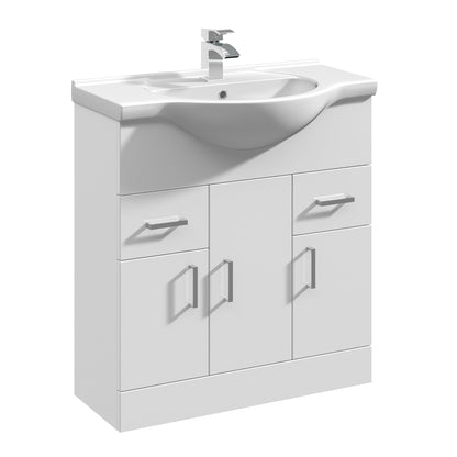 Nuie Mayford Floorstanding 3 Door 2 Drawer Cabinet and Round Basin - White