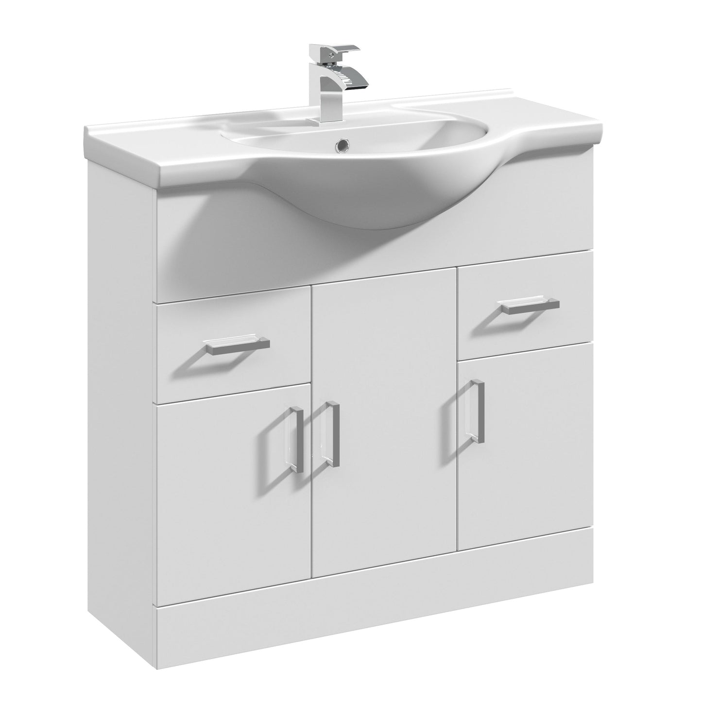 Nuie Mayford Floorstanding 3 Door 2 Drawer Cabinet and Round Basin - White