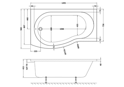 Nuie B Style Shower Bath with optional Curved Shower Screen