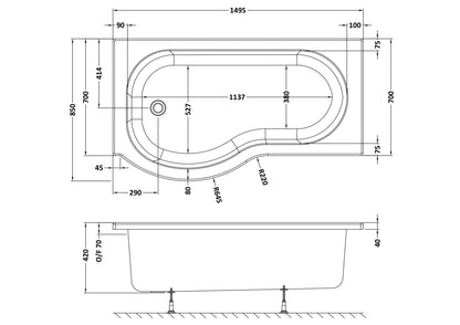 Nuie P Style Shower Bath with optional Curved Shower Screen