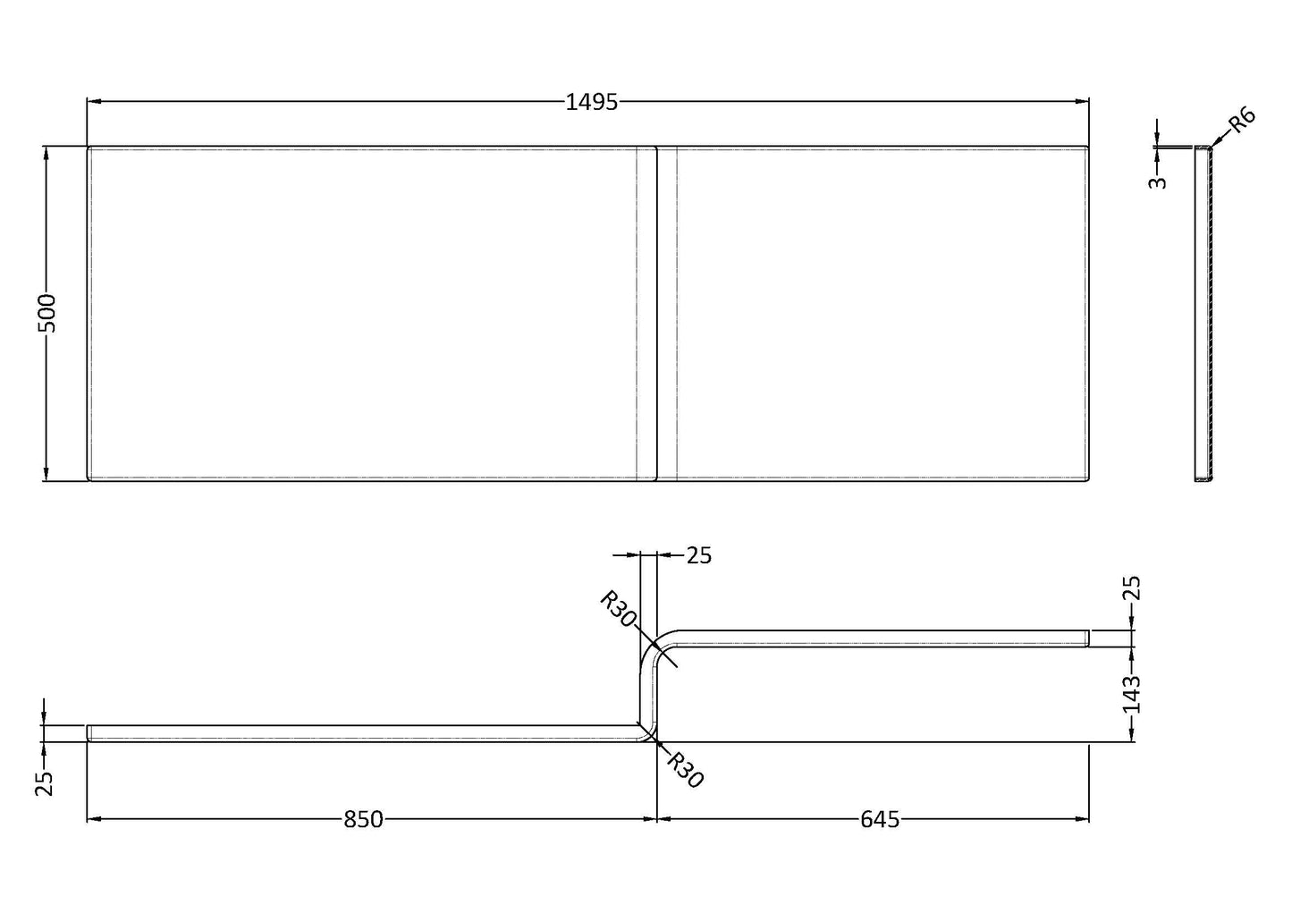 Nuie Acrylic Square Shower Bath Panels - Gloss White