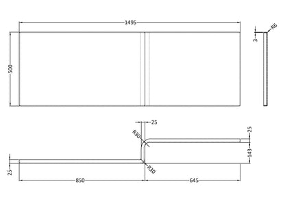 Nuie Acrylic Square Shower Bath Panels - Gloss White