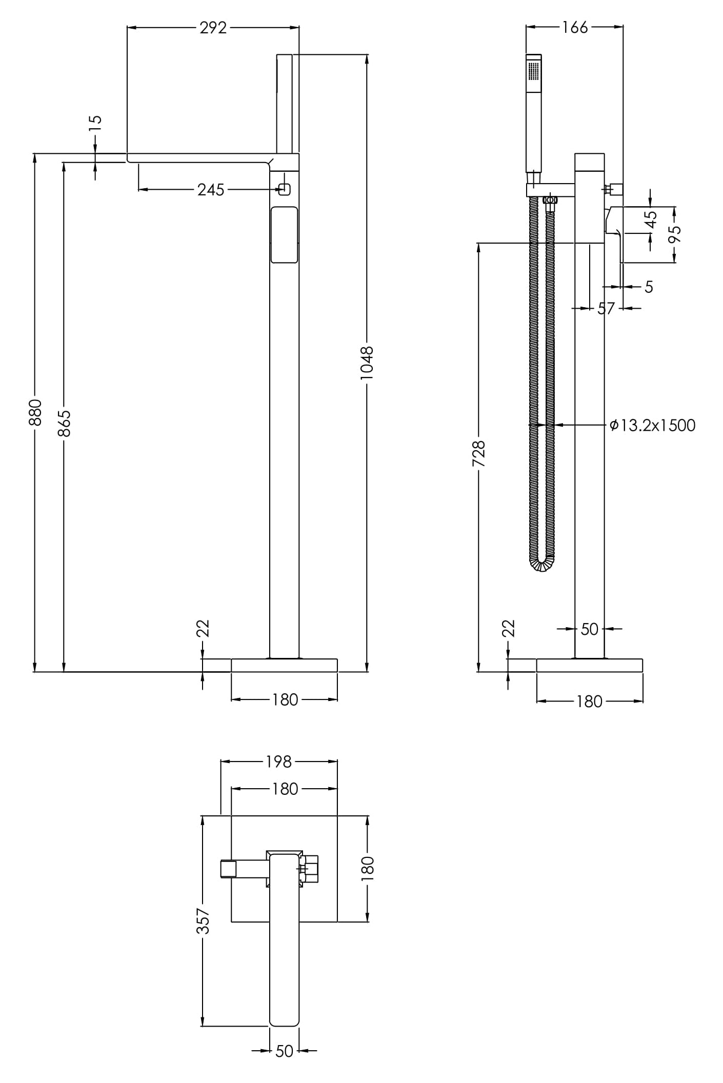 Nuie Windon Freestanding Bath Shower Mixer with Kit