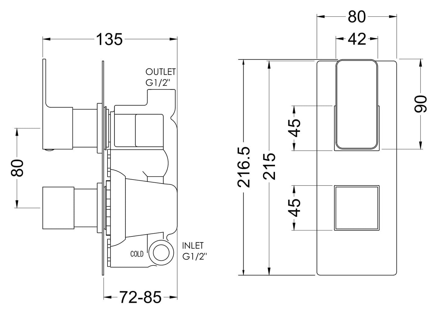 Nuie Windon Thermostatic Square Twin Shower Valve