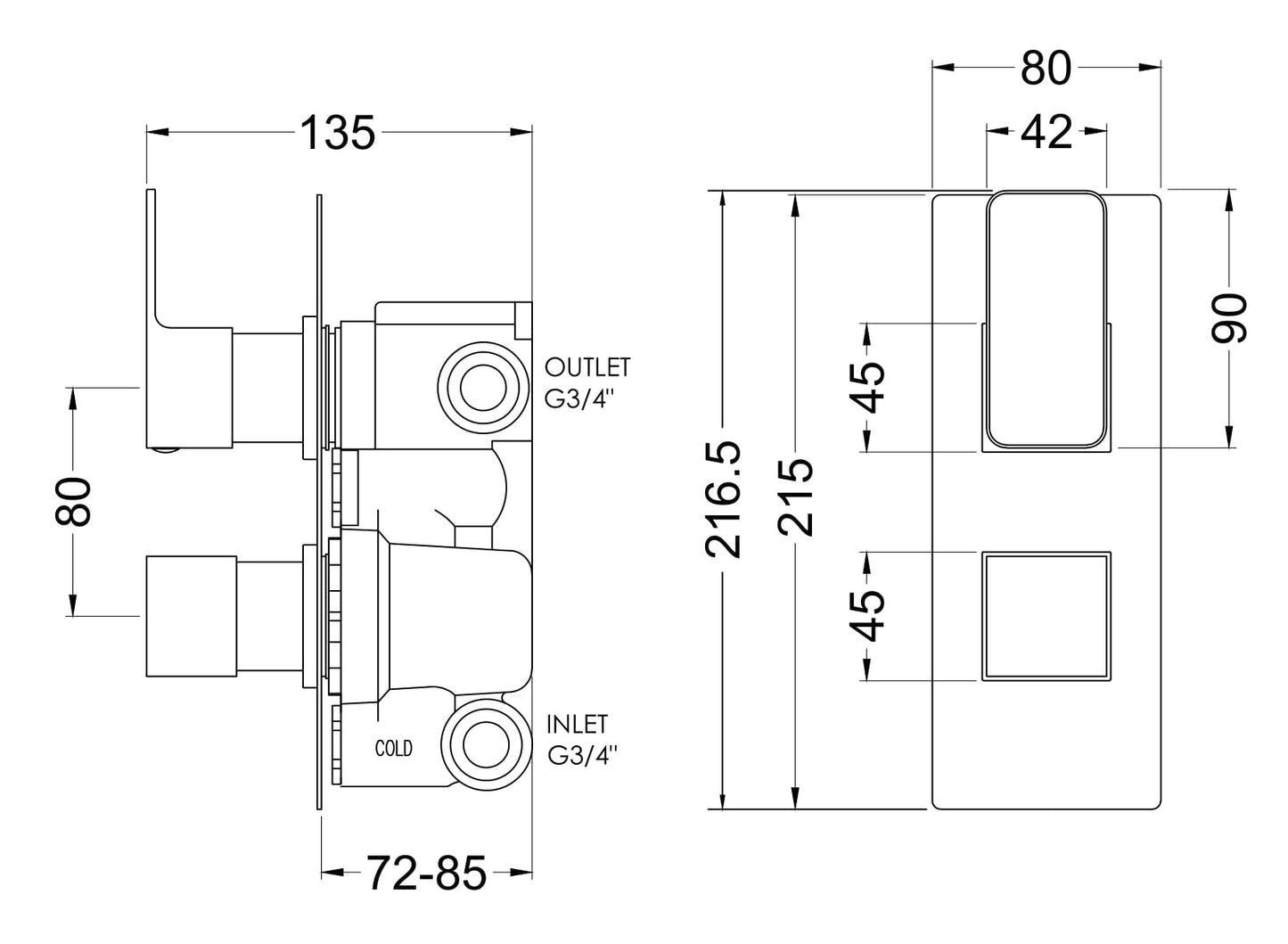 Nuie Windon Thermostatic Square Twin Shower Valve with Diverter