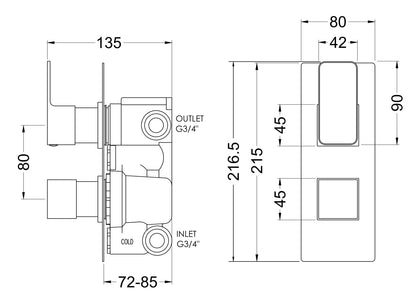 Nuie Windon Thermostatic Square Twin Shower Valve with Diverter