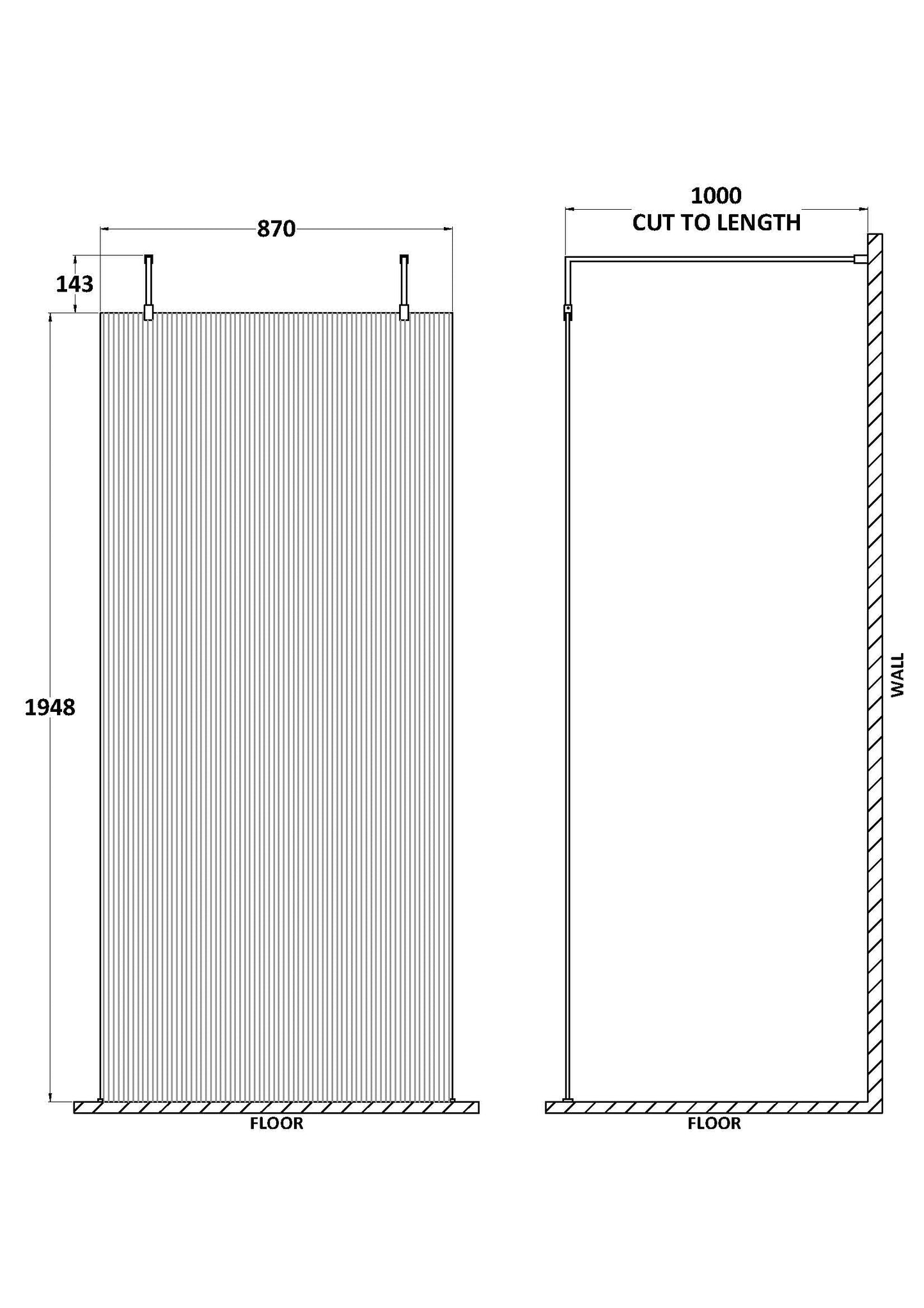 Hudson Reed Fluted Wetroom Screen with Arms & Feet