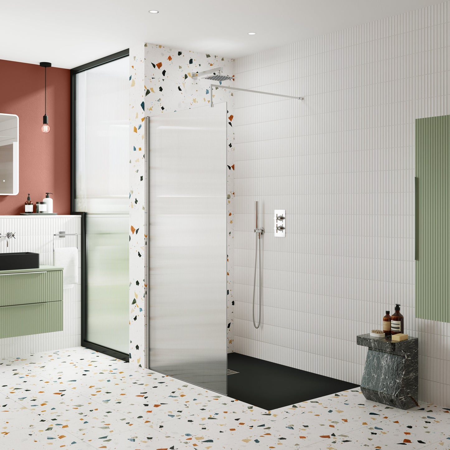 Nuie Fluted Wetroom Screen with Support Bar