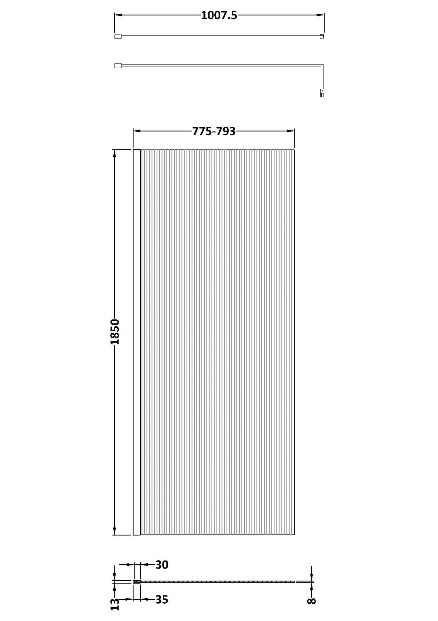 Nuie Fluted Wetroom Screen with Support Bar