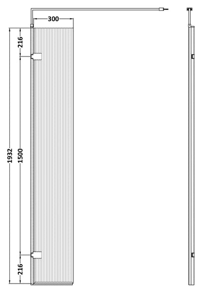 Hudson Reed 300 x 1950 Fluted Hinged Screen with Support Bar