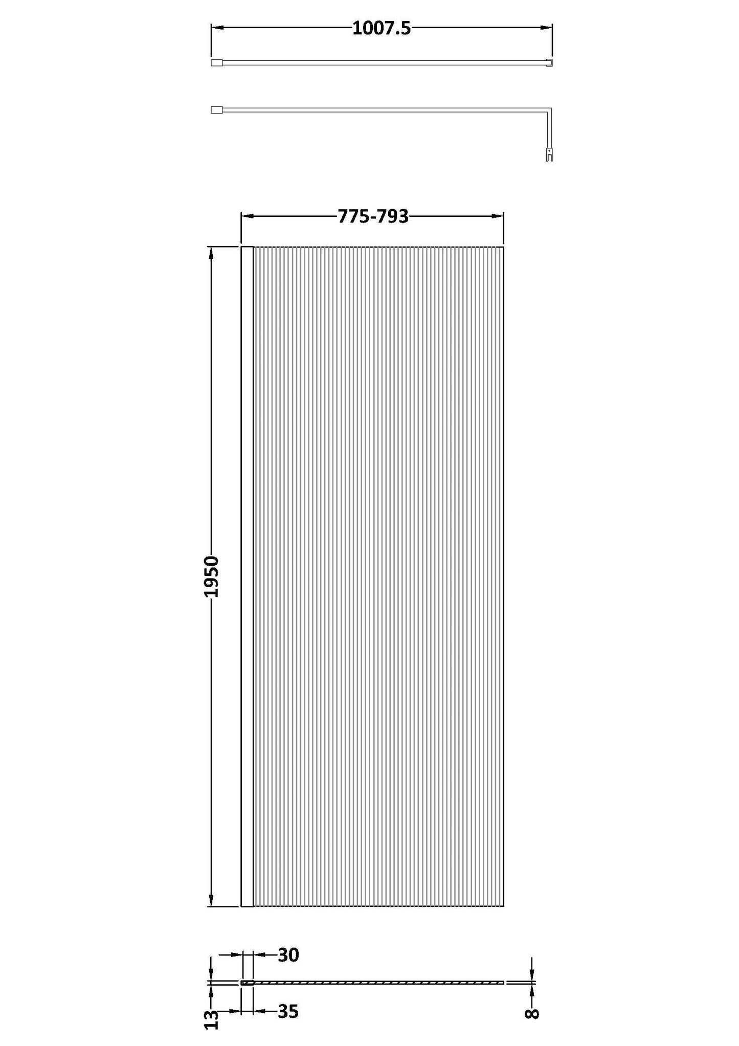 Hudson Reed Fluted Wetroom Screen with Support Bar