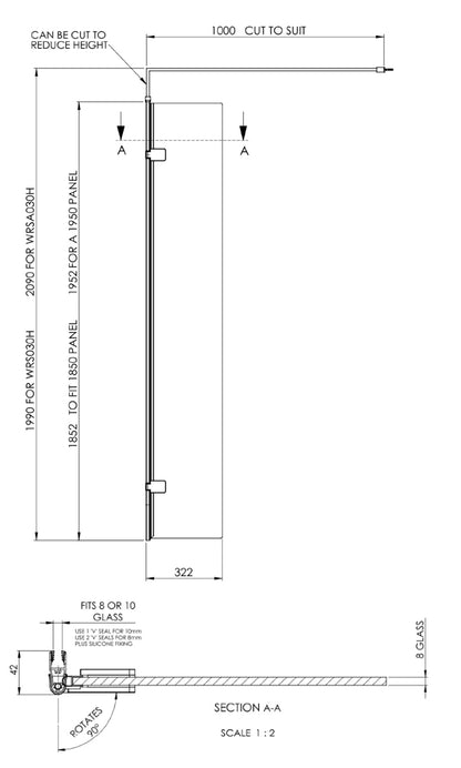 Hudson Reed Wall Fixed Wetroom Screens With Top Support Arms