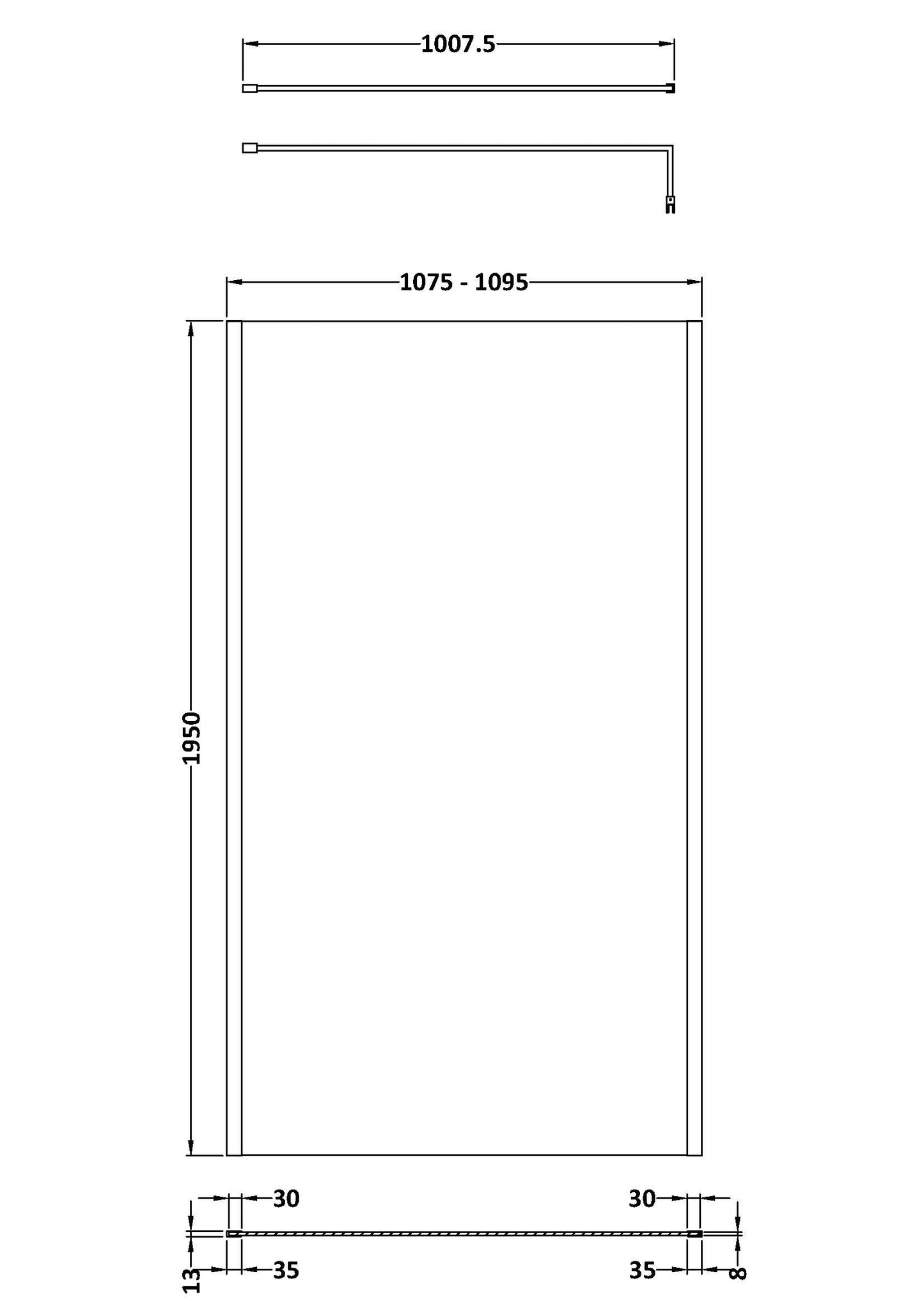 Hudson Reed Outer Frame Wetroom Screens with Top Support Arm