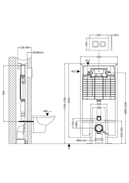 Hudson Reed Dual Flush Concealed WC Cistern with Wall Hung Frame