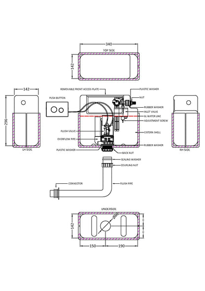 Nuie Pneumatic Dual Flush Universal Access Concealed Cistern