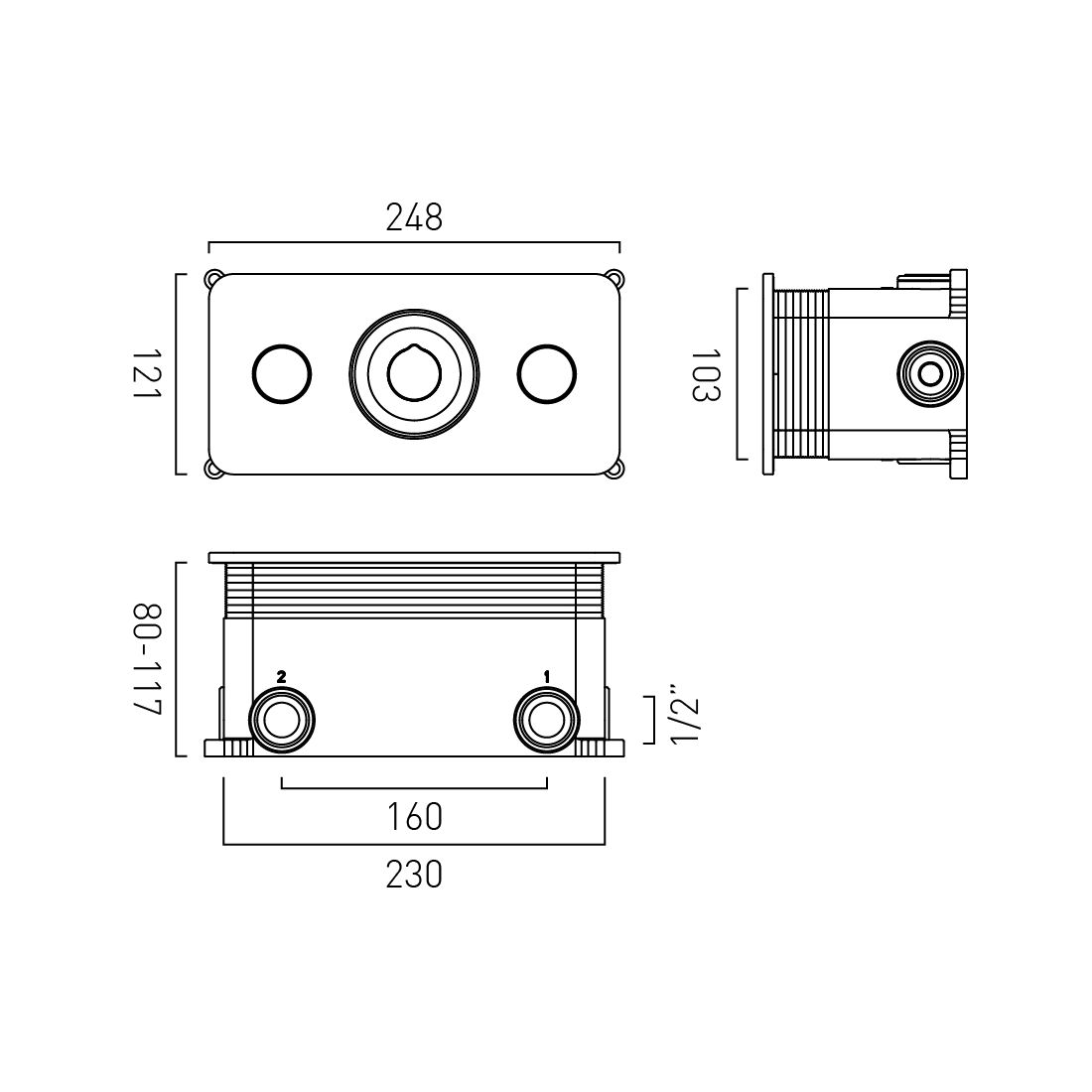 Vado Zone 2 Button 2 Outlet Concealed Thermostatic Valve