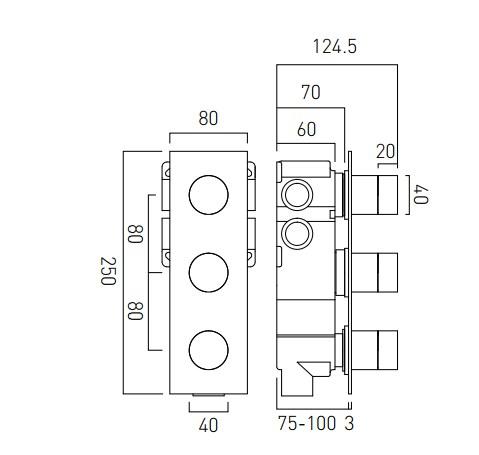 Vado Omika Three Outlet Three Handle Tablet Thermostatic Valve with All-Flow Function