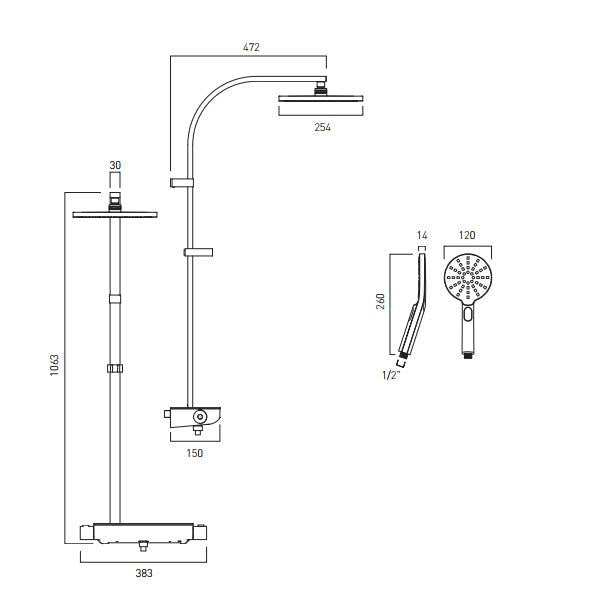 Vado Round Thermostatic Shower Column