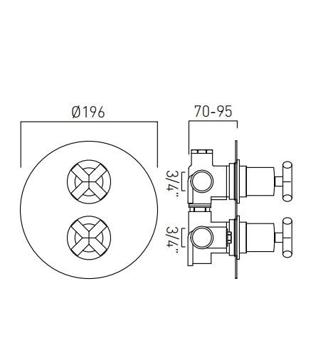 Vado Elements Water 2 Outlet 2 Handle Thermostatic Shower Valve Wall Mounted