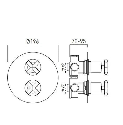 Vado Elements Water 2 Outlet 2 Handle Thermostatic Shower Valve Wall Mounted